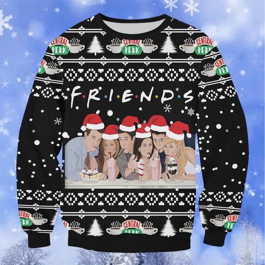 Friends Ugly Sweater, Friends 3D Sweater, Friends TV Show Santa Characters Christmas Ugly Sweater