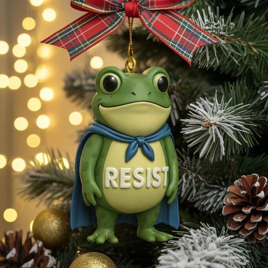 Portland Frog Resist Christmas Ornament, Political Ornament, Freedom Frog, Funny Liberal Gift, Pro-democrat, Frog Meme Christmas Ornament