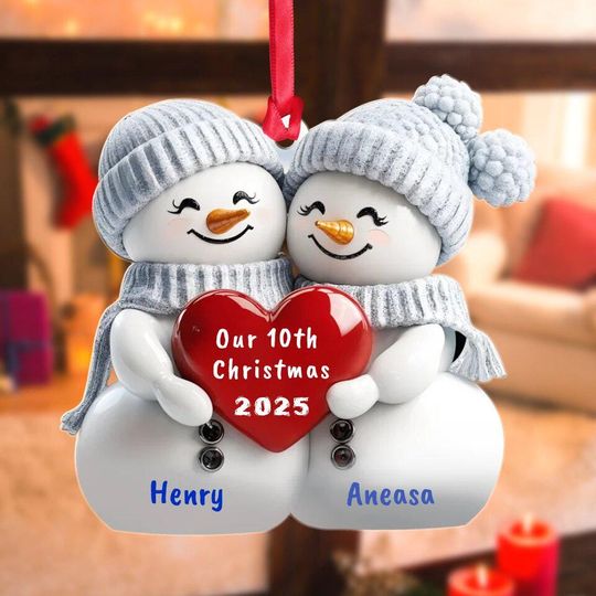 Personalized Couple Snowman Christmas Ornament, Acrylic Snowman Christmas Tree Decor, Our 1st Christmas Together, Couple Keepsake Gift