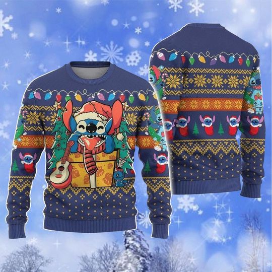 Discover Stitch Ugly Sweater, Merry Stitchmas Ugly Christmas Sweater, Stitch and Lilo All Over Print Sweater, Disney Cartoon Sweatshirt