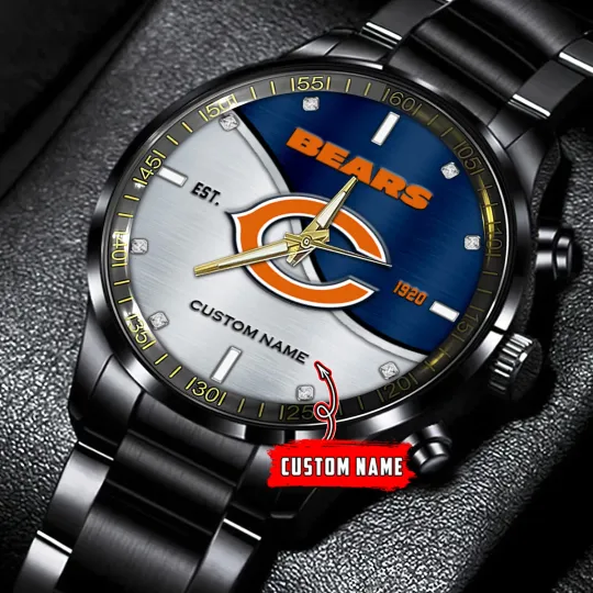 Discover Chicagos Team Bears Bi Color Football Black Stainless Steel Watch
