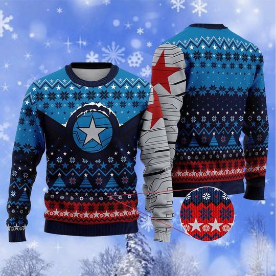 Winter Soldier Ugly Sweater, Winter Soldier BUCKYY Bn Barnes Christmas Sweater
