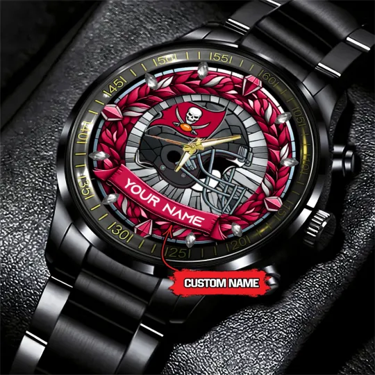Tampa Bay Team Buccaneers New Stained Glass Art Black Stainless Steel Watch