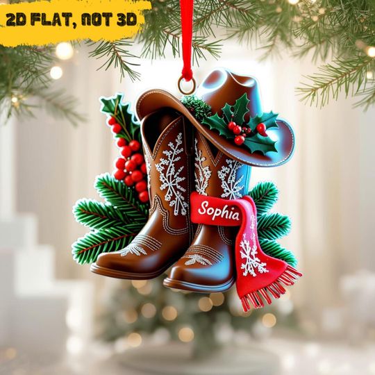 Discover Personalized Cowboy Boots and Hat Christmas Ornament, Acrylic 2D Decor