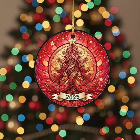 Discover Custom Name Christmas Ornament, Personalized Acrylic Tree Decoration, Red Holiday Keepsake, Custom Year Ornament, Family Gift for 2025
