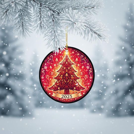 Discover Custom Name Christmas Ornament, Personalized Acrylic Tree Decoration, Red Holiday Keepsake, Custom Year Ornament, Family Gift for 2025