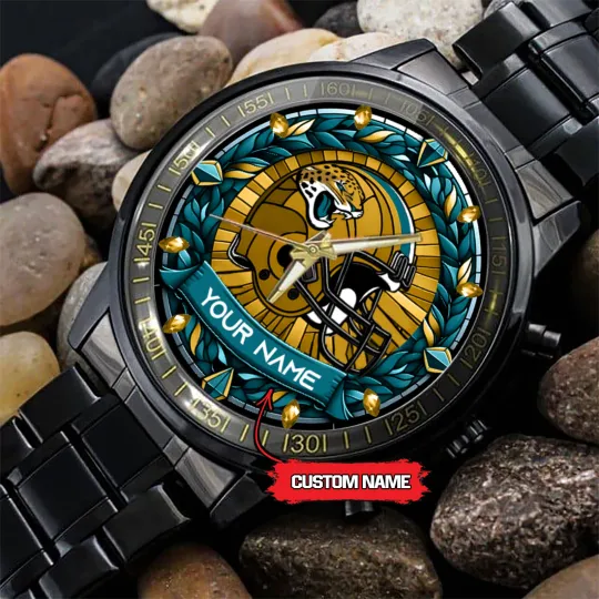 Discover Jacksonville Team Jaguars  New Stained Glass Art Black Stainless Steel Watch
