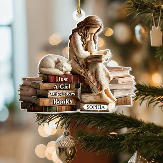 Discover Personalized Just A Girl Who Loves Books Ornament, Custom Acrylic Christmas Decoration, Cute Gift for Book Lovers, Readers, or Librarians