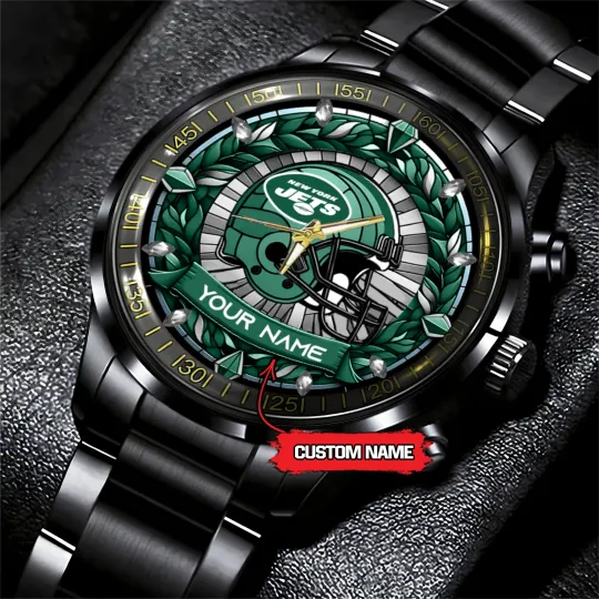 New Yorks Team Jets New Stained Glass Art Black Stainless Steel Watch