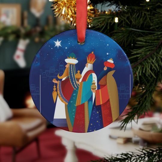Three Kings Acrylic Christmas Ornament with Ribbon
