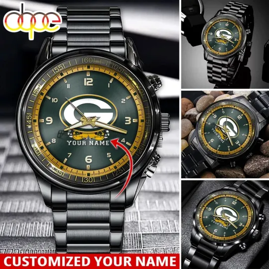 Discover Greenbays Team Packers Class Football Black Stainless Steel Watch