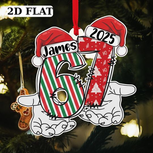 Discover Custom Name 67 Acrylic Ornament 2025 | Funny Teen Ornament | Viral Trend Six Seven Meme Gift | Personalized Ornament for Kids