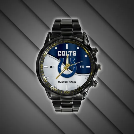 Discover Indianapolis Team Colts Bi Color Football Black Stainless Steel Watch
