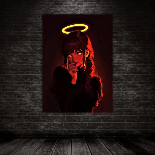Makima Chainsaw Metal Print | Anime Girl Dark Angel Wall Art