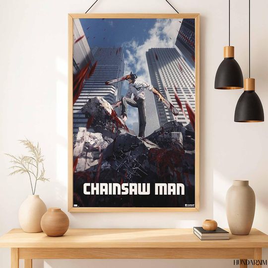 Discover Chainsaw Poster, Dark Anime Wall Art, Action Manga Print, Hero Decor