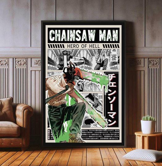 Discover Chainsaw Denjii Anime Poster, High Quality Canvas Print, Japanese Popular Anime Poster Prints, Wall Aesthetic Decor, Chainsaw Poster