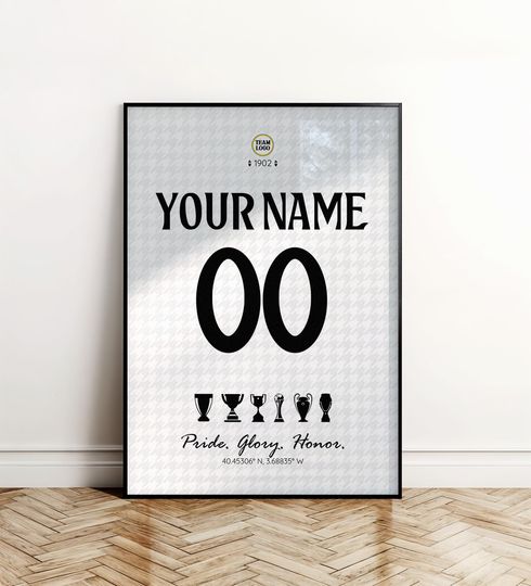 Discover Custom Madrid Football Team Jersey Poster, Soccer Wall Art, Football Poster