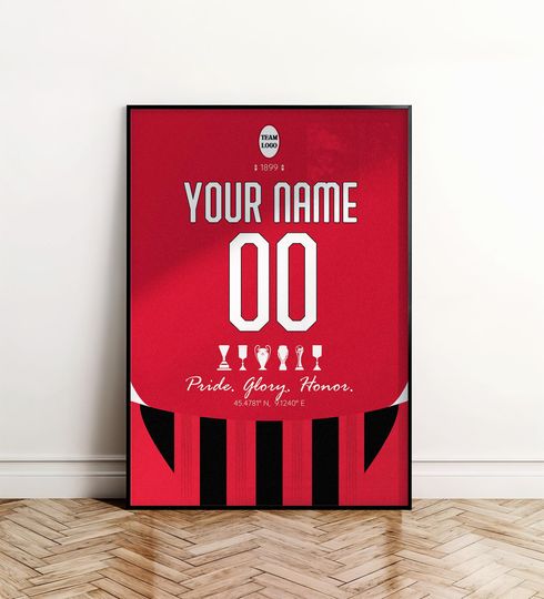 Discover Custom Milano Football Team Jersey Poster, Soccer Wall Art, Football Poster