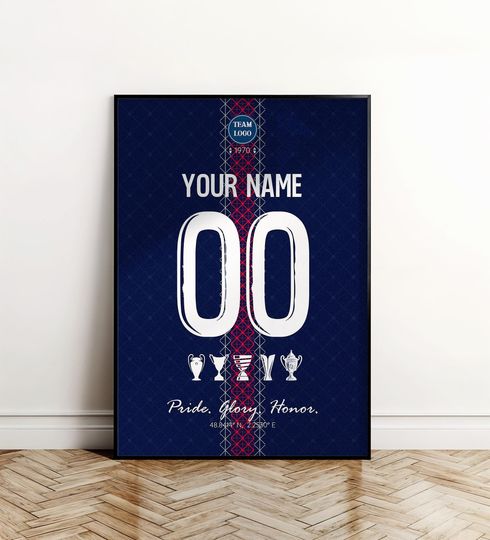 Discover Custom Paris Football Team Jersey Poster, Soccer Wall Art, Football Poster