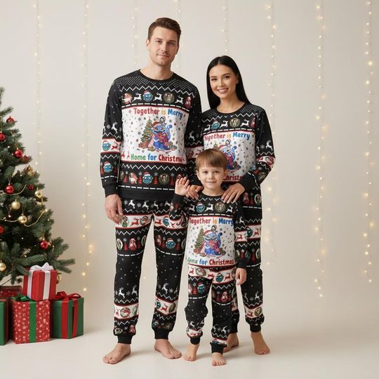 Discover Festive Cartoon Christmas Pajama Set for Adults, Holiday Matching Sleepwear