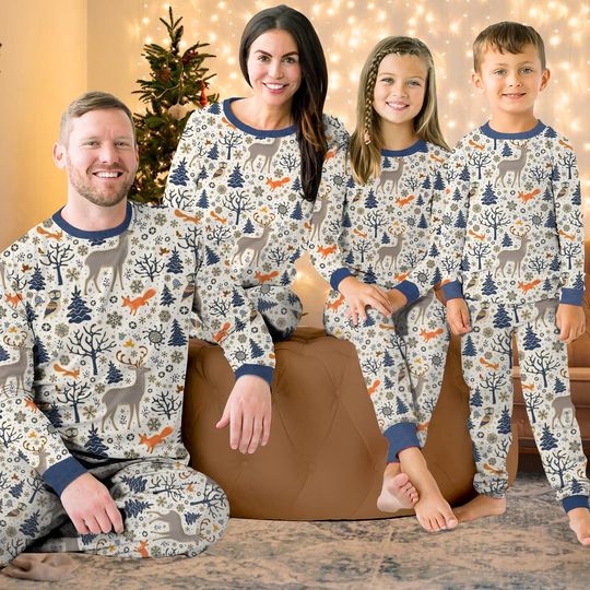 Discover Nordic Christmas Family Pajama Set, Winter Animal & Forest Holiday Pajamas, Matching Xmas Gift for Family
