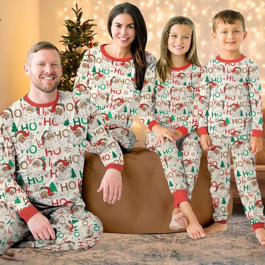 Christmas Santa Claus Family Pajama Set, Holiday Xmas Sleepwear, Santa Ho Ho Ho Pajamas, Unique Gift for Family