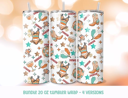 Discover Showgirl Tumbler Wrap  Retro 20oz PNG Bundle, 4 Versions