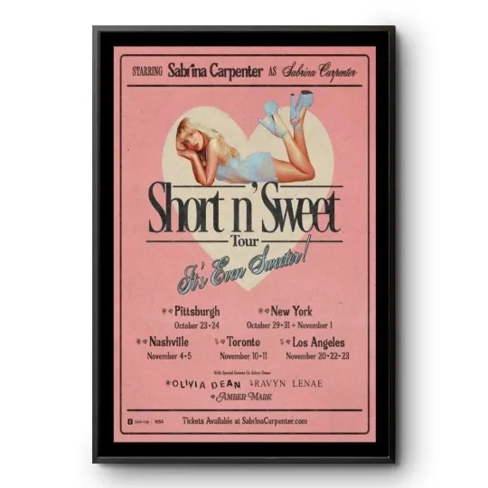 Sabrina Carpenter Short n Sweet Tour 2025 Poster Print Retro Pink