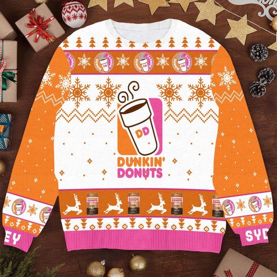 Dunkin' Donuts Ugly Christmas Sweater, Funny Dunkin' Xmas Sweater, Holiday Dunkin' Sweater