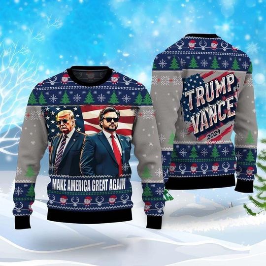 Discover Trump Vance 2024 Ugly Christmas Sweater - Make America Great Again Holiday Jumper - Patriotic Festive Gift for Political Supporters