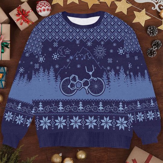 Discover Hobby LSD Bicycle Ugly Christmas Sweater, Fun Holiday Sweater for Cyclists, Unique Christmas Apparel