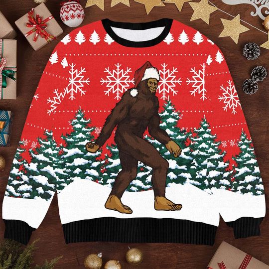 Discover Funny Christmas Bigfoot Ugly Christmas Sweater, Holiday Sasquatch Sweater