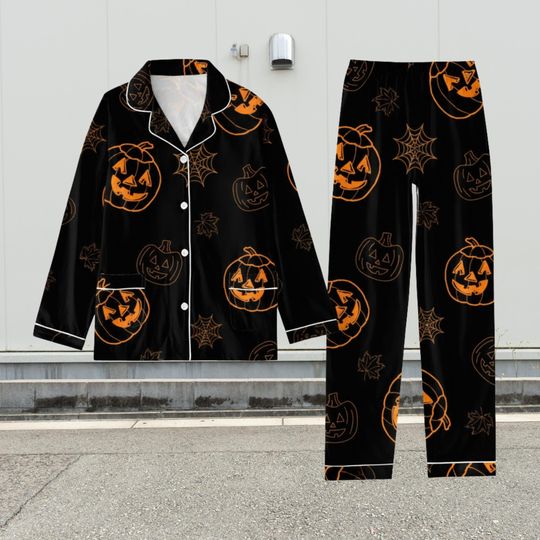 Discover Halloween Pumpkin Pajamas Set, Spooky Pumpkin Pajamas For Women, Cute Halloween Matching Family PJs, Jack O Lantern Loungewear