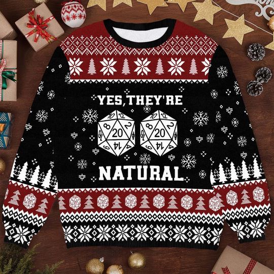 Yes They're Natural DnD Ugly Christmas Sweater, Funny Dungeons & Dragons Xmas Sweater