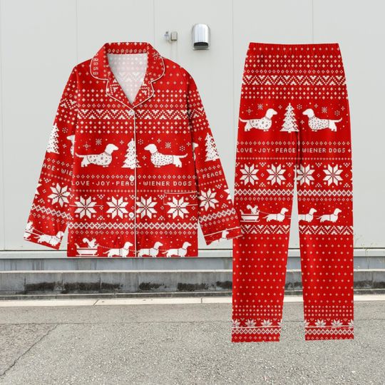 Dachshund Christmas Pajamas Set, Cute Wiener Dog Pajamas, Funny Dog Lover Family PJs, Holiday Matching Pajamas Women Men Kids
