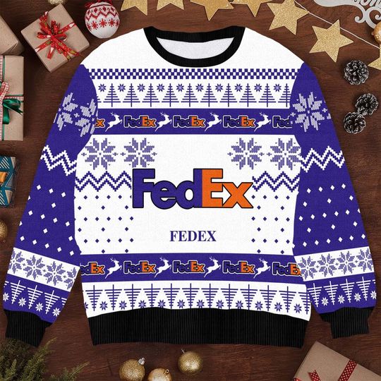 Discover FedEx's Ugly Sweater Ship in Style this Holiday, Funny FedEx Xmas Sweater, Shipping the Season with FedEx Sweater
