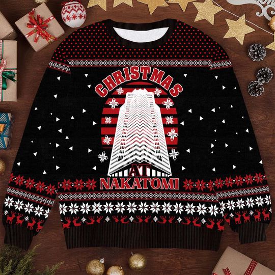 Christmas At Nakatomi Plaza Ugly Christmas Sweater, Funny Die Hard Xmas Sweater