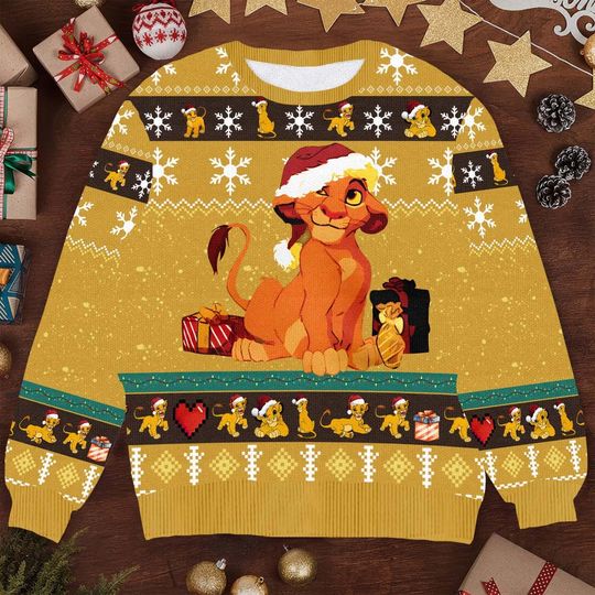 Young Simba Ugly Christmas Sweater, The Lion King Xmas Sweater, Funny Simba Holiday Sweater