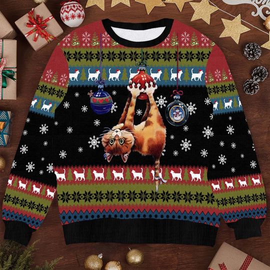 Discover Cat Ugly Christmas Sweater  Wool Holiday Sweater for Pet Lovers - Funny Xmas Sweater for Women & Men