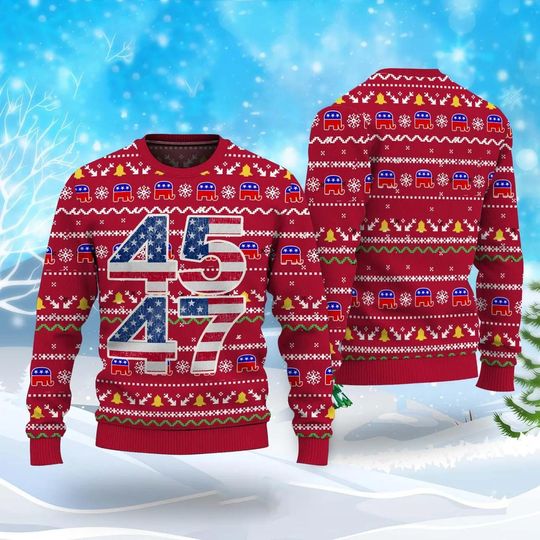 Discover Trump 45 47 Ugly Christmas Sweater, Presidential Patriotic Holiday Sweater - Funny Trump Perfect
