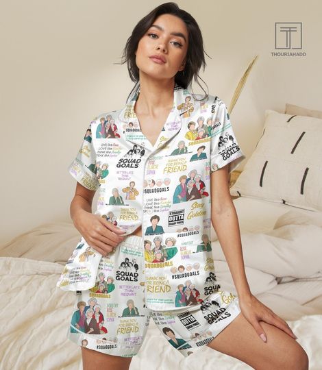 Discover The Stay Golden Pajama Set with Pockets, Squad Goals Bride Pajamas, Movie Lover Pajamas Shorts, Stay Golden Bridal Party Pajamas