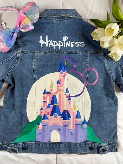 Discover Custom Disney Hand-Painted Jacket - Personalized Disney-Inspired Denim - Mickey, Princess, & Theme Park Designs, Castle Jacket