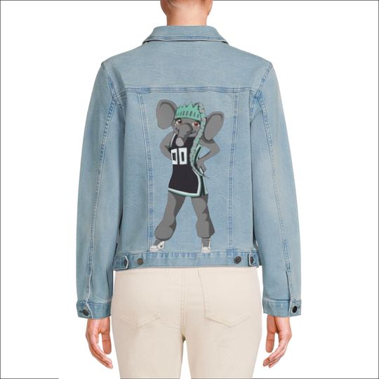 Discover Custom Denim Jacket Featuring Ellie the Elephant - New York Liberty W.N.B.A Mascot Design - Custom jackets for Marissa
