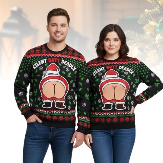 Discover Silent Butt Deadly Ugly Christmas Sweater, Funny Santa Sweater, Christmas Gift Holiday, Funny Santa Claus Sweater Matching