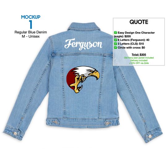 Custom Denim Jacket  Ferguson Eagle Design (Hand-Painted, Sparkled) - Custom for Anna