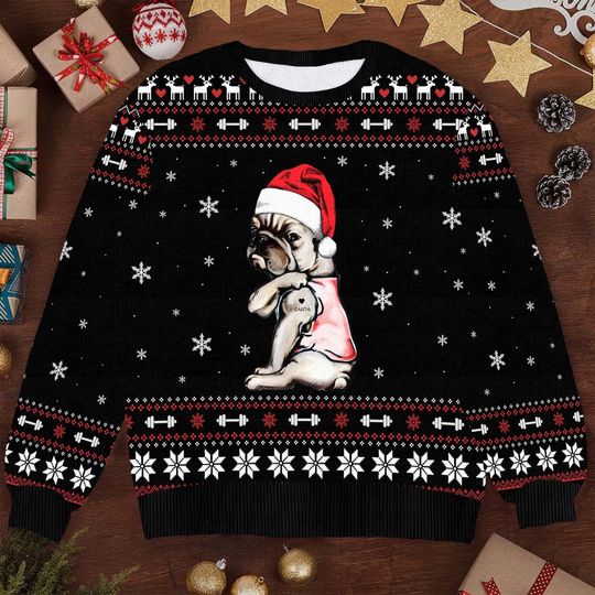 Ugly I Love Mom Frenchie Custom Sweater - Cute Personalized Dog Lover Gift, Funny French Bulldog Holiday Apparel