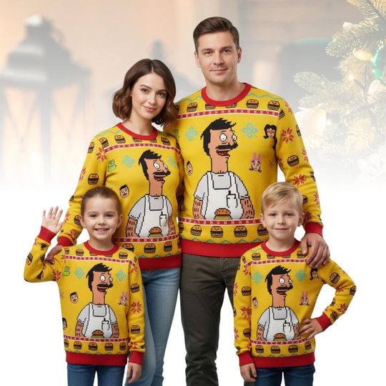 Bob's Burgers Ugly Christmas Sweater, Animated Series Sweater, Funny Xmas Gift for Him Her, Holiday Sweater