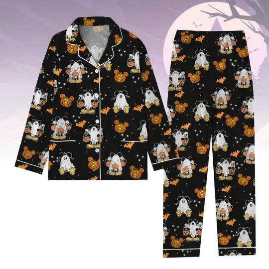 Discover Halloween Mickey Pajamas Set, Cute Mickey Ghost Shirt, Pumpkin Pajamas Set, Fall