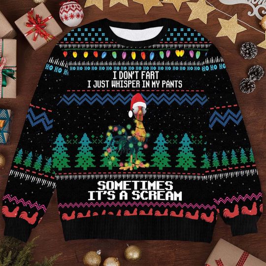 Discover Its Scream Chicken Ugly Christmas Sweater for Men Wool Knit Holiday Jumper