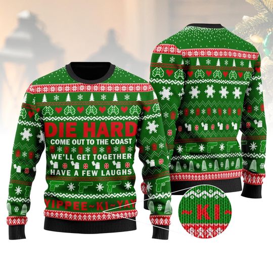 Di.e Hard Ugly Christmas Sweater, Yippee Ki Yay Sweater, Xmas Holiday Gift, Movie Lover Sweater Family